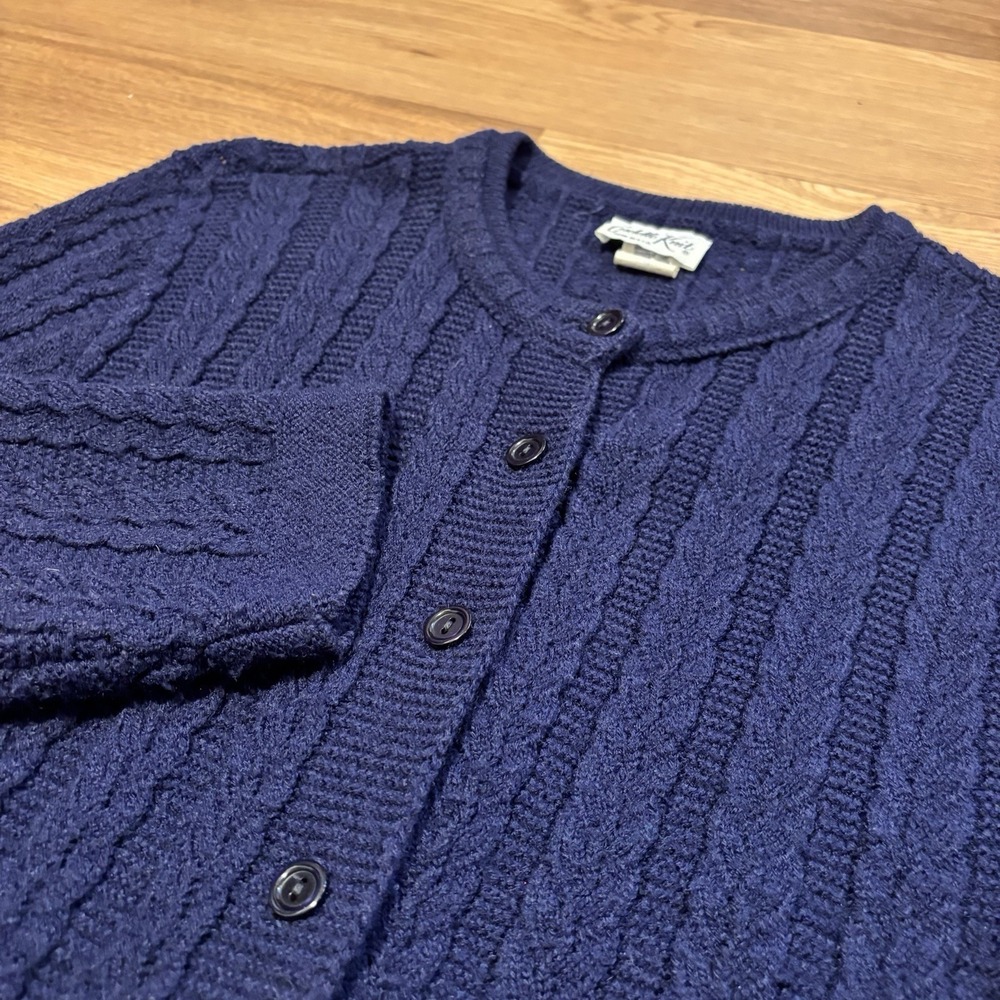 Vintage Cuddle Knit Cardigan Sweater Women's Small Navy Blue Cable Knit 90s